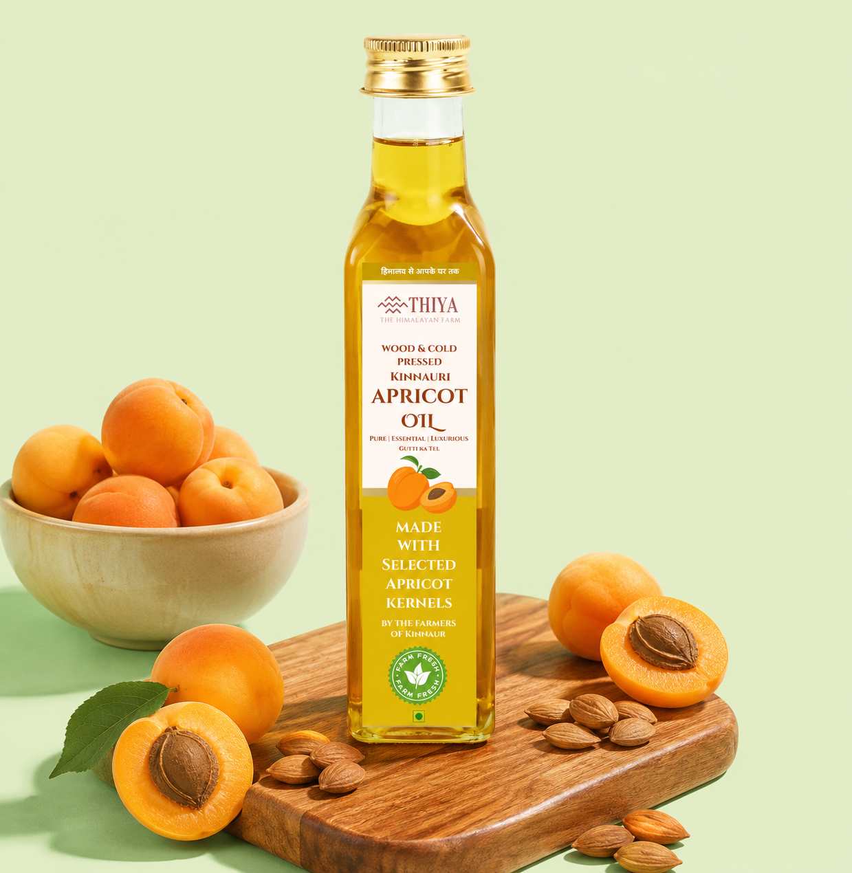 Thiya Himalayan Apricot Kernel Oil | Wood & Cold Pressed | Kinnaur Apricot Oil | 200ml