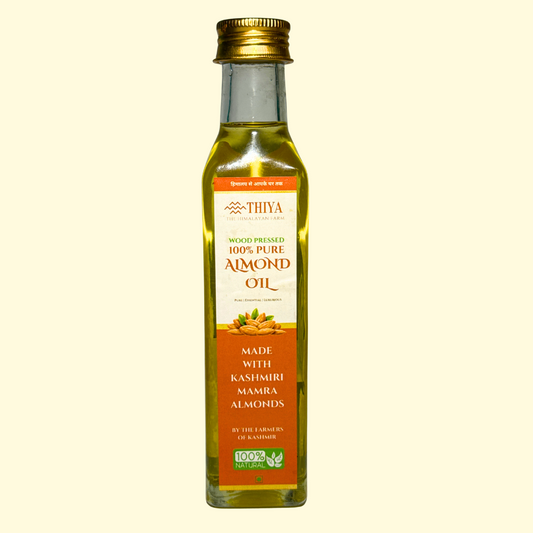 Thiya Cold Pressed Almond Oil (Wood Pressed) | Made from Kashmiri Mamra Almonds  | Natural | Edible & Topical  | Kashmir's Finest | 200ml