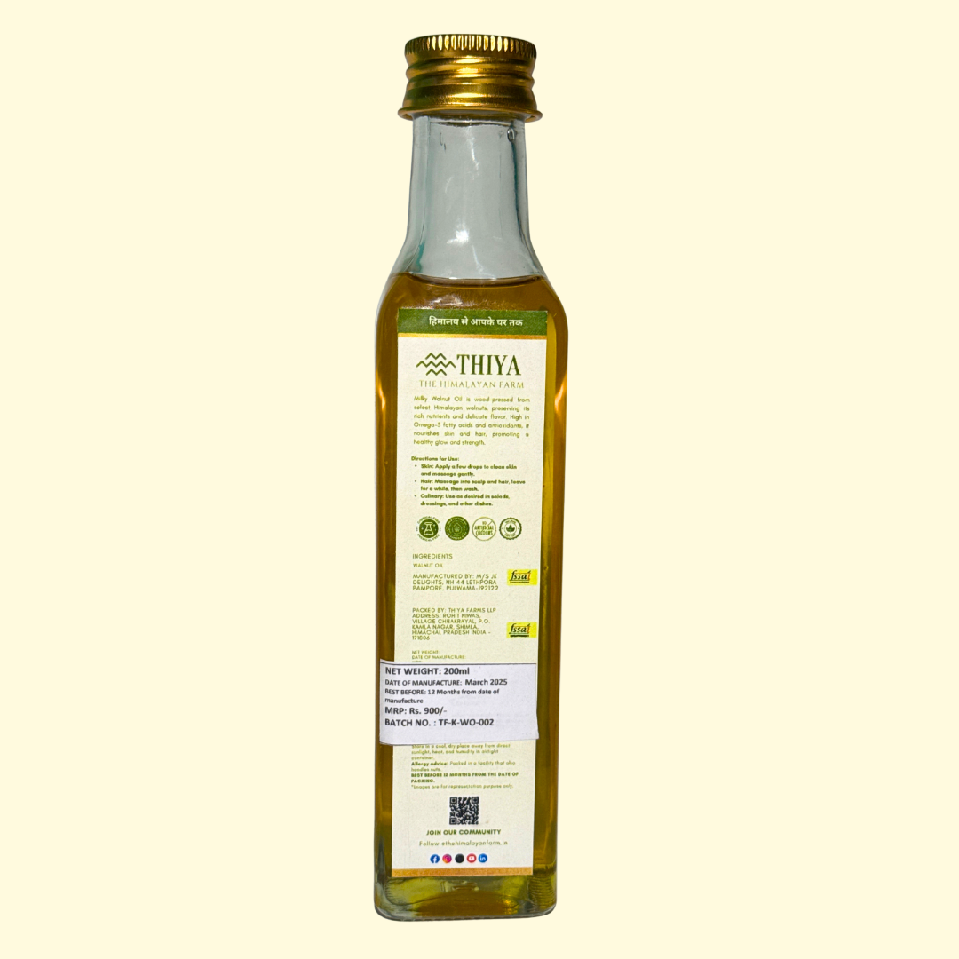 Thiya Wood Pressed Walnut Oil | Made from Kashmiri Milky Walnuts | Cold Pressed | Natural & Chemical-Free | 200ml
