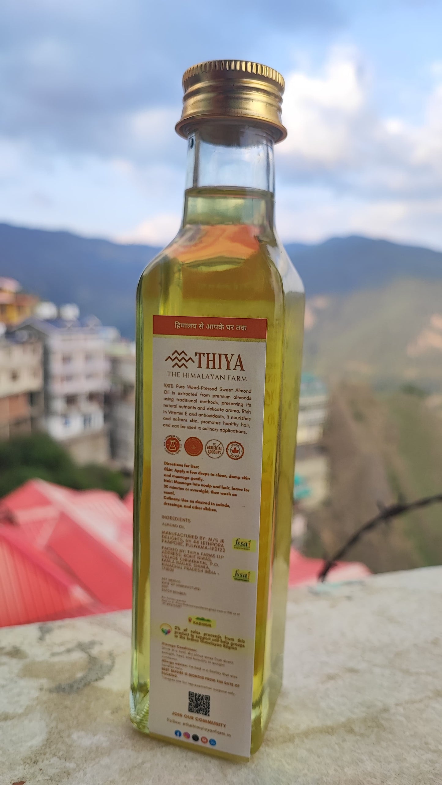 Thiya Cold Pressed Almond Oil (Wood Pressed) | Made from Kashmiri Mamra Almonds  | Natural | Edible & Topical  | Kashmir's Finest | 200ml
