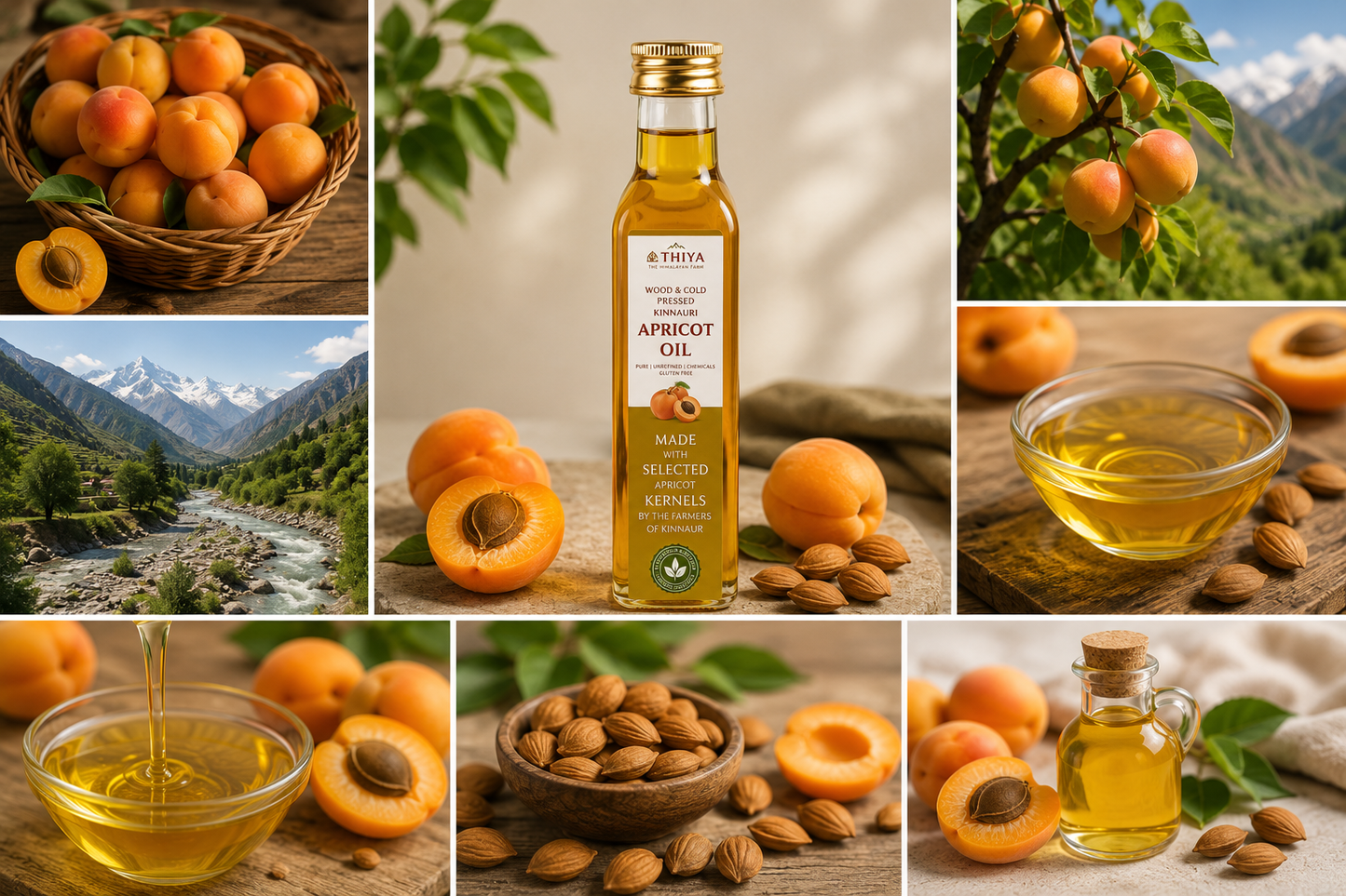Thiya Himalayan Apricot Kernel Oil | Wood & Cold Pressed | Kinnaur Apricot Oil | 200ml