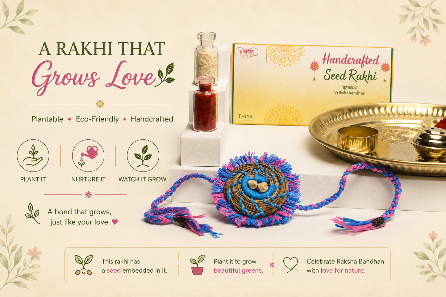 Thiya Handcrafted Pine Needle Seed Rakhi | Made by Himalayan Women