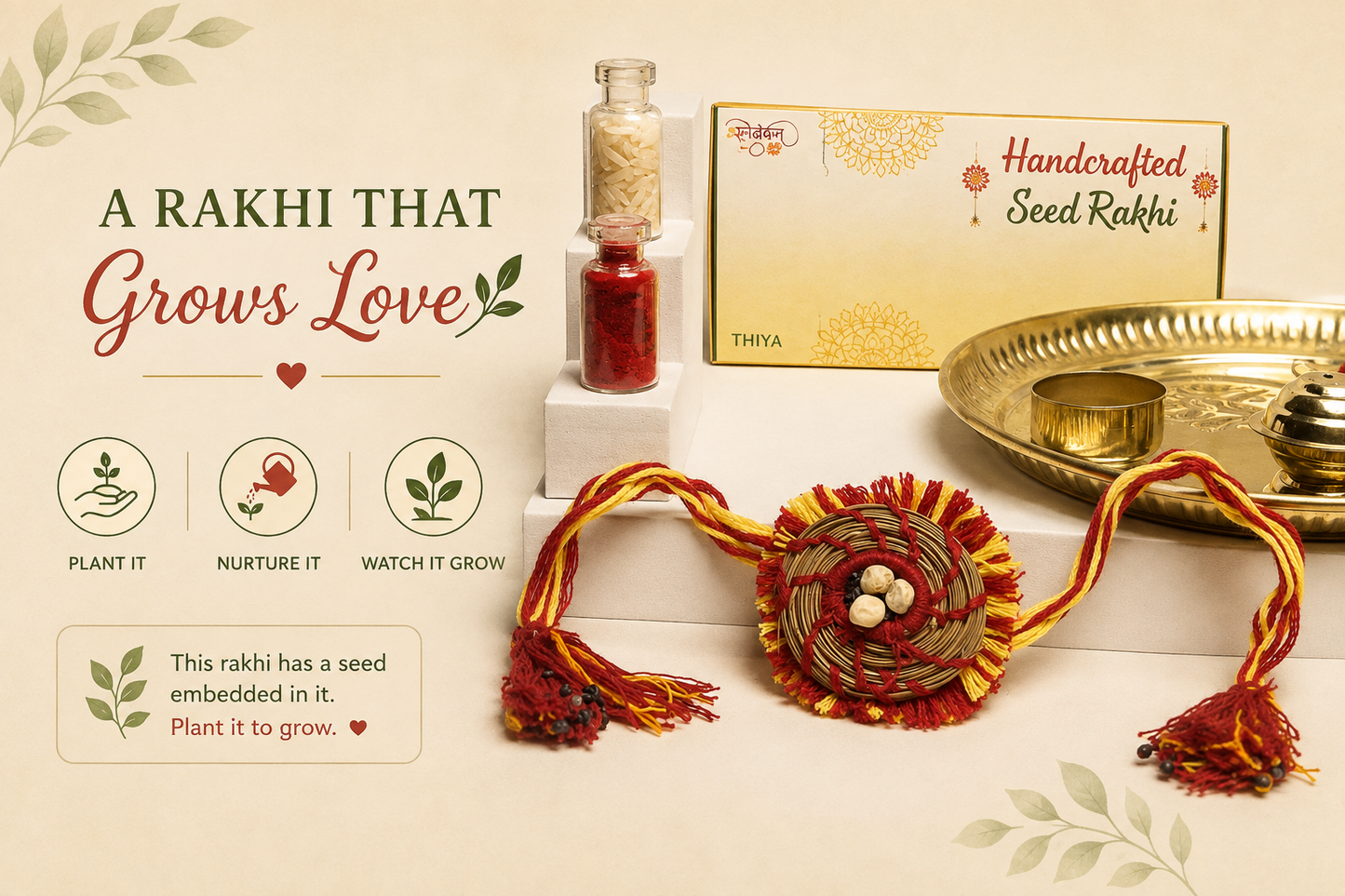 Thiya Handcrafted Pine Needle Seed Rakhi | Made by Himalayan Women