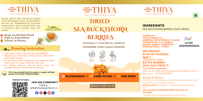 Thiya Premium Sea Buckthorn Berries (Dried Seabuckthorn) | Grown in Lahaul and Spiti | 60 Gm