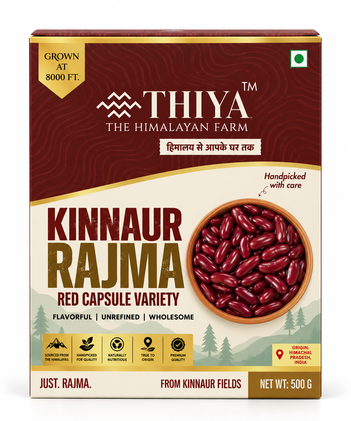 Thiya Kinnaur Red Capsule Rajma | Premium Himalayan Kidney Beans | Kinnaur, Himachal Pradesh | 500 g